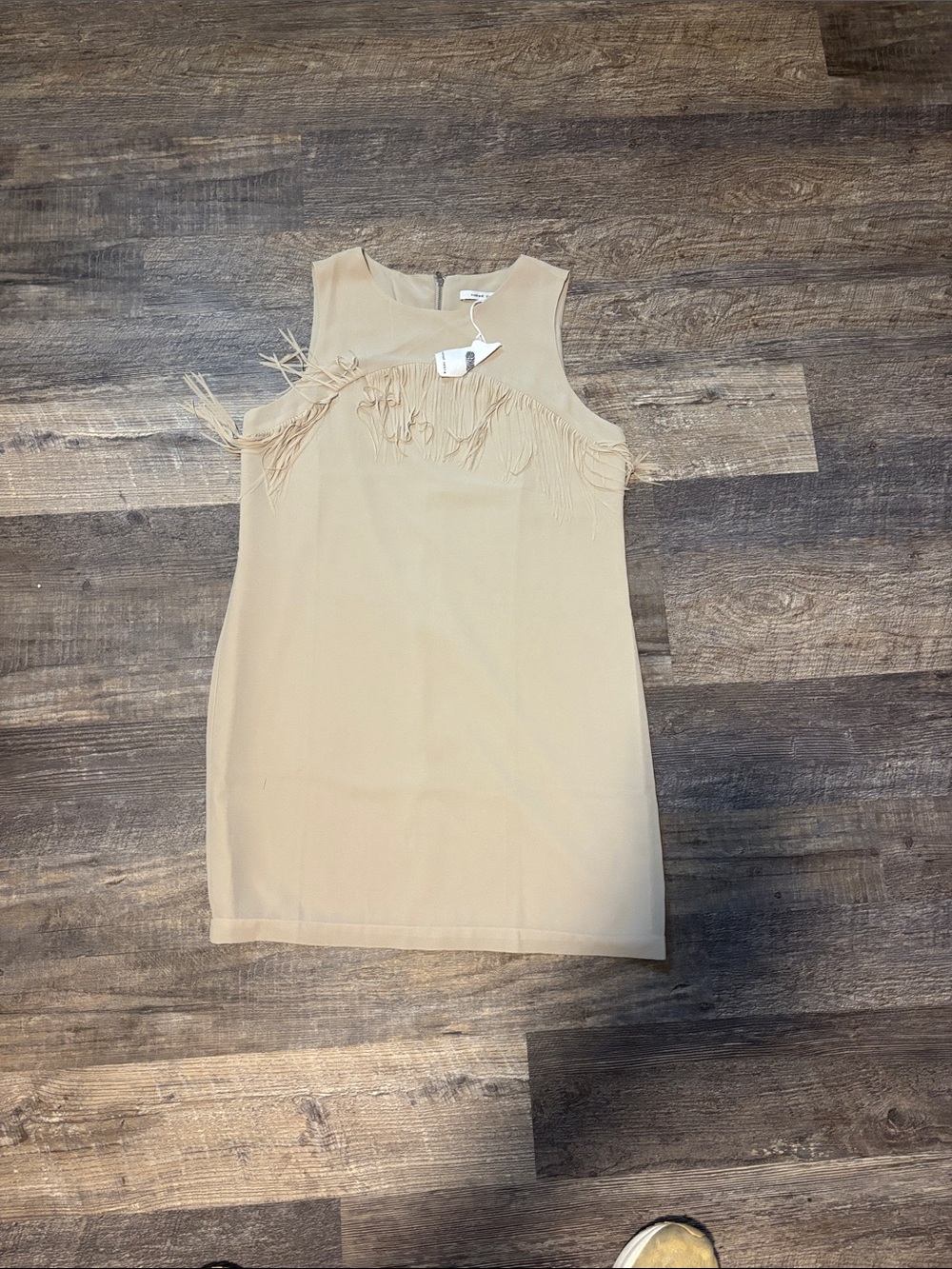 Naked Zebra Beige Fringe Shift Mini Dress